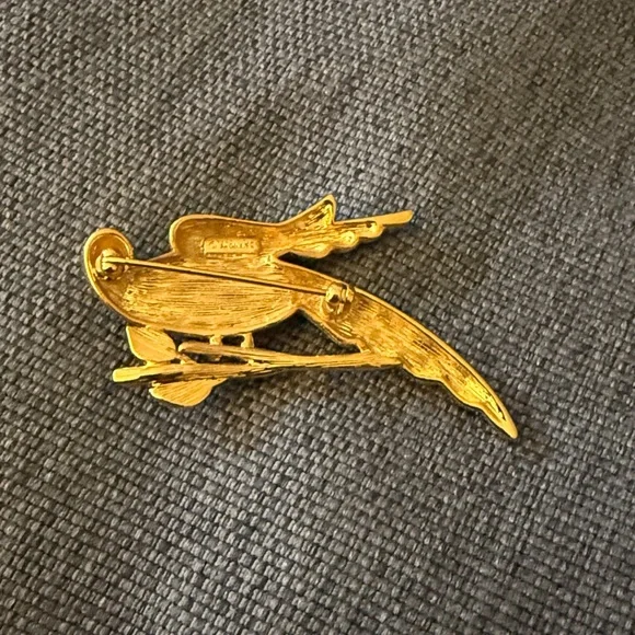 Vintage Monet Jelly Belly Gold Tone Bird on a Branch Brooch. Signed. Circa 90’s. - Picture 4 of 5